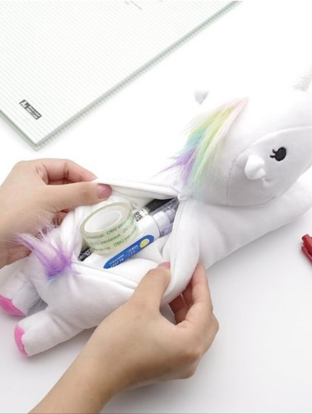 Minky-Plush Unicorn 🦄 Zip Pouch (White-Pink-Teal )🤍🩷🩵 12x6x4 - Picture 12 of 14